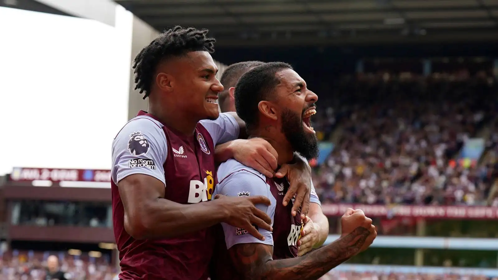 Ollie Watkins and Douglas Luiz celebrate an Aston Villa goal